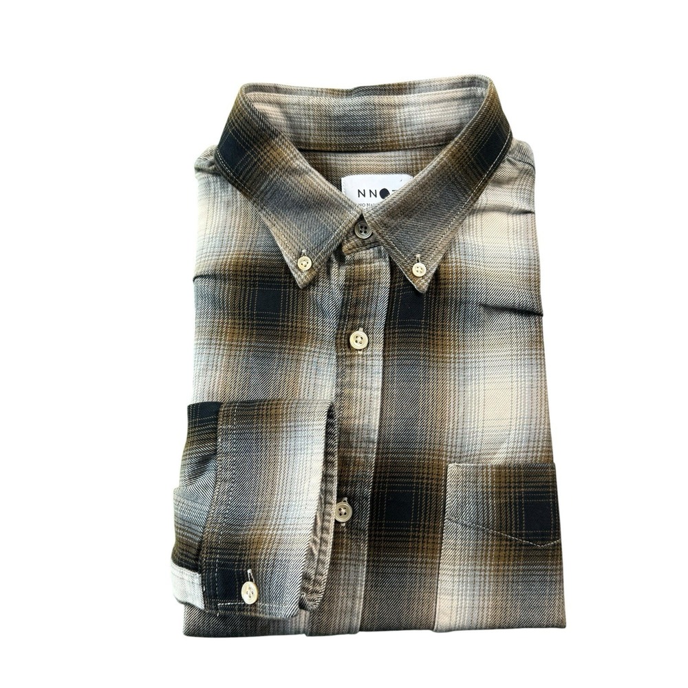 No Nationality NNO7 Black Brown Checked Flannel Button Front Size Large